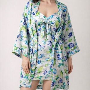 Victoria’s Secret Slip Gown Robe Set Nightie Women's M Sea‎ VINTAGE EXCELLENT ✅